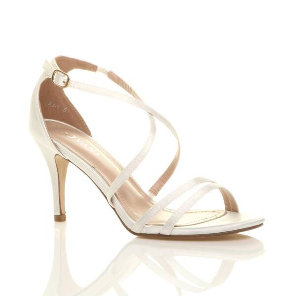  Ajvani Mid Heel Crossed Straps Wedding Bridal Sandals, Ivory 