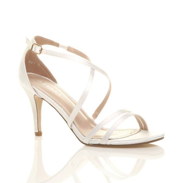  Ajvani Mid Heel Crossed Straps Wedding Bridal Sandals, White 