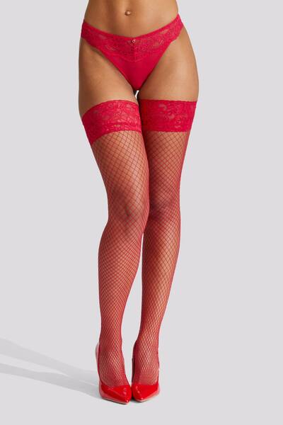  Ann Summers Lace Top Fishnet Hold Ups, Red 