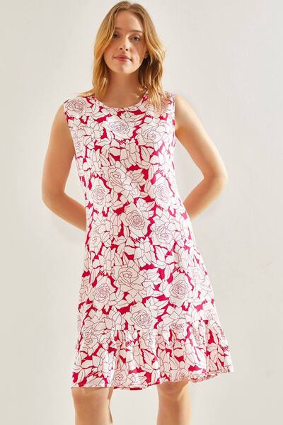  Bianco Lucci Floral A-form Dress, Magenta 