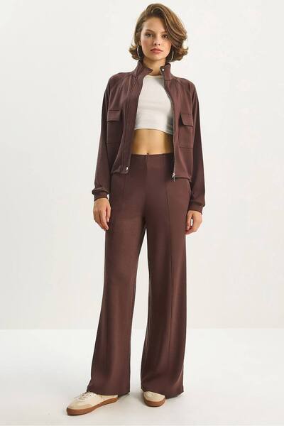  Bianco Lucci Jacket-pants Viscose Blend Two-piece Coord Set, Chocolate 