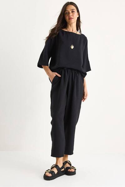  Bianco Lucci Oversized Boat Neck Polyester Two-piece Co-ord Set, Black 