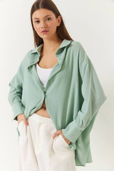  Bianco Lucci Oversized Textured Shirt, Mint 
