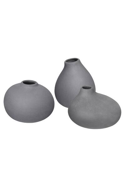  Blomus Nona Set Of 3 Porcelain Vases - Pewter, Grey 