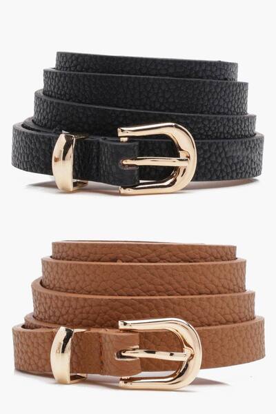 Boohoo Basic Skinny Belts 2 Pack, Tan 