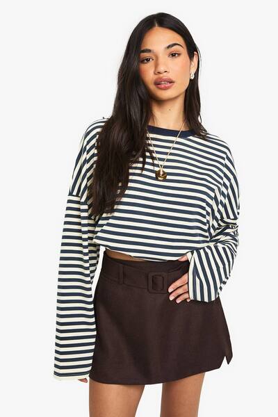  Boohoo Belted Textured Mini Skirt, Chocolate 