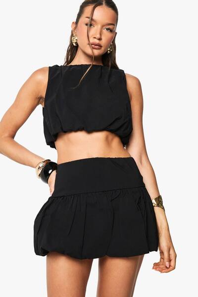  Boohoo Bengaline Bubble Puffball Mini Skirt, Black 