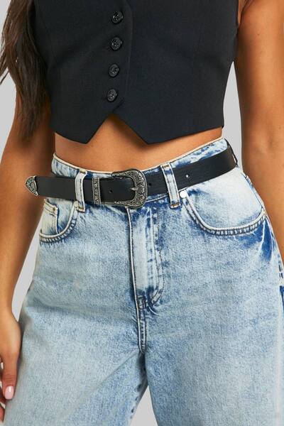  Boohoo Black Western Buckle Belt 