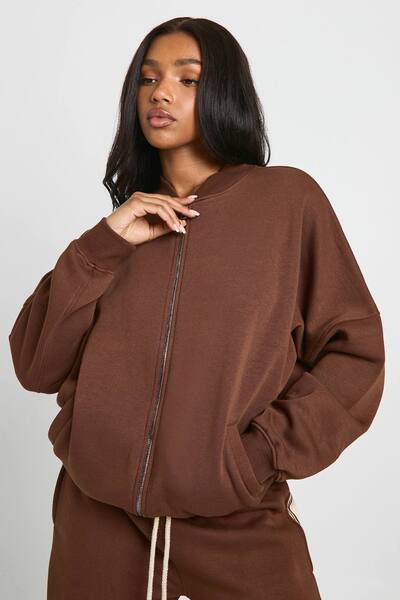  Boohoo Bomber Zip Through Sweatshirt, Chocolate 