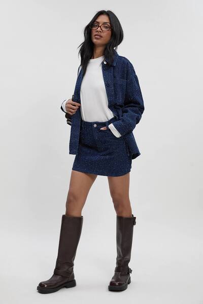  Boohoo Boucle Denim Mini Skirt, Indigo 