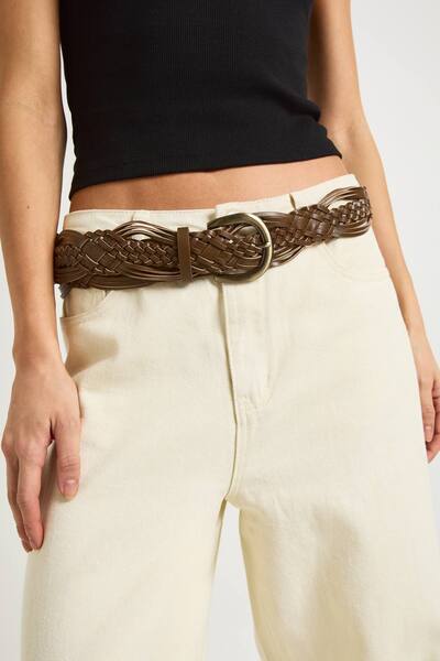  Boohoo Brown Braided Detail Belt, Chocolate 