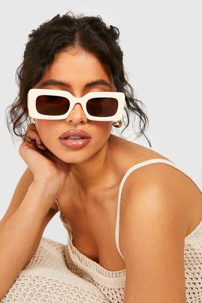  Boohoo Cream Retro Sunglasses 