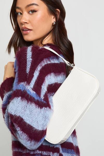  Boohoo Croc Detail Shoulder Bag, Ecru 