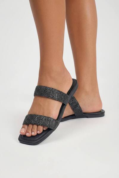  Boohoo Crochet Double Strap Sliders, Black 