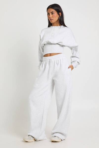  Boohoo Deep Hem Henley Sweatshirt Tracksuit, Ash Grey 