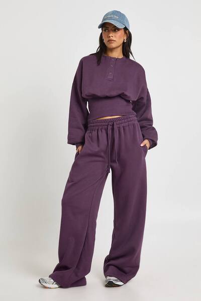  Boohoo Deep Hem Henley Sweatshirt Tracksuit, Plum 