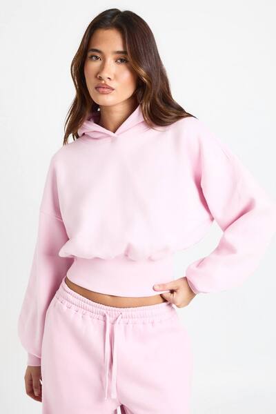  Boohoo Deep Waist Shorter Length Hoodie, Light Pink 