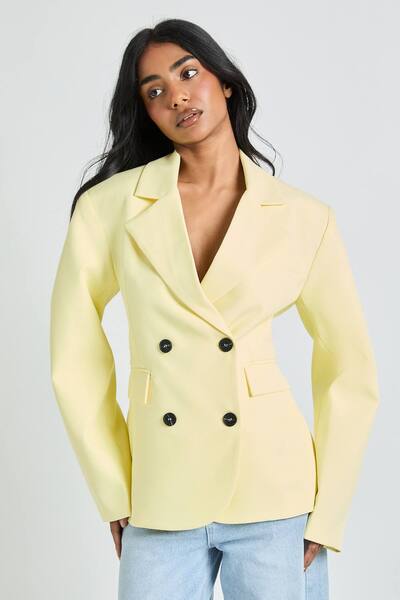  Boohoo Double Breasted Boxy Blazer, Lemon 
