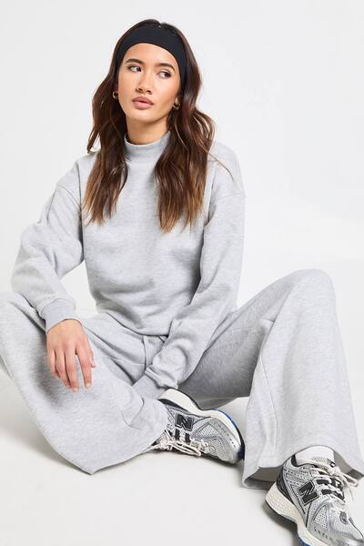  Boohoo Extended Neck Sweatshirt Tracksuit, Grey Marl 
