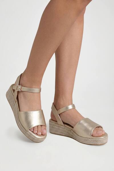  Boohoo Extra Wide Fit 2 Part Flatform Wedges, Gold 