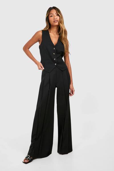  Boohoo Extreme Pleat Wide Leg Trousers, Black 