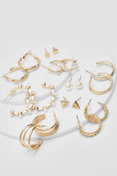  Boohoo Faux Pearl Hoop Multipack 9 Earrings, White 
