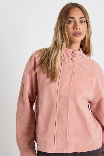  Boohoo Faux Suede Bomber Jacket, Pink 