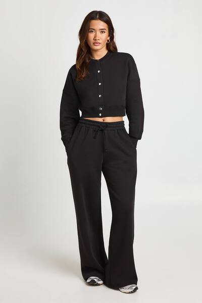  Boohoo Fitted Bomber Sweatshirt Tracksuit, Black 