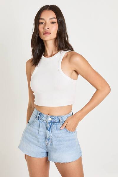  Boohoo Flippy Wide Leg Denim Short, Light Wash 