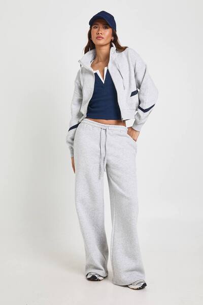  Boohoo Funnel Neck Contrast Panel Sweatshirt Tracksuit, Ash Grey 
