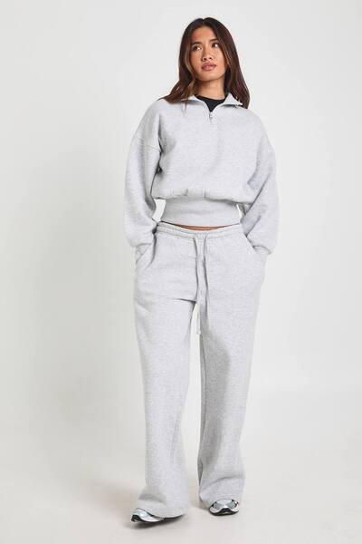  Boohoo Funnel Neck Half Zip Sweatshirt Tracksuit, Ash Grey 