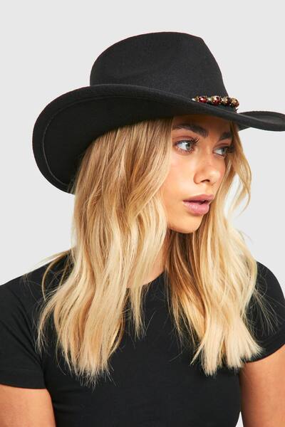  Boohoo Gem Stone Western Cowboy Hat, Black 