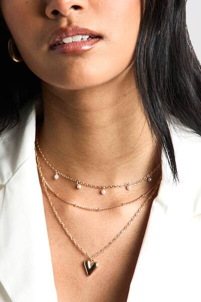  Boohoo Heart Detail Layered Necklace, Gold 