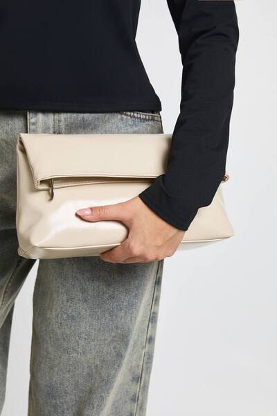  Boohoo Large Fold Over Clutch Bag, Ecru 