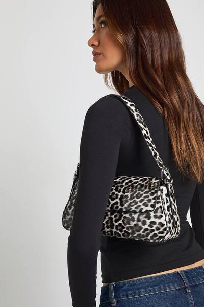  Boohoo Leopard Print Structured Fold Over Shoulder Bag 