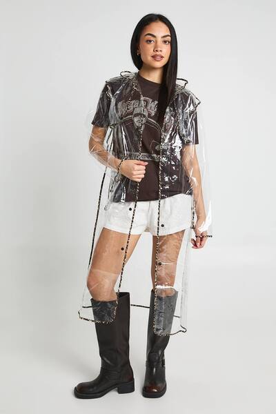  Boohoo Leopard Trim Longline Transparent Festival Mac 