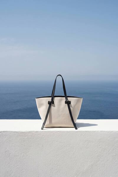  Boohoo Linen Knot Handle Structured Tote Bag, Black 