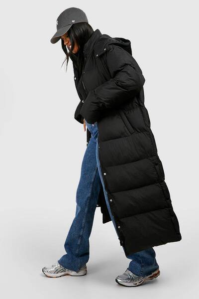  Boohoo Longline Hooded Puffer, Black 