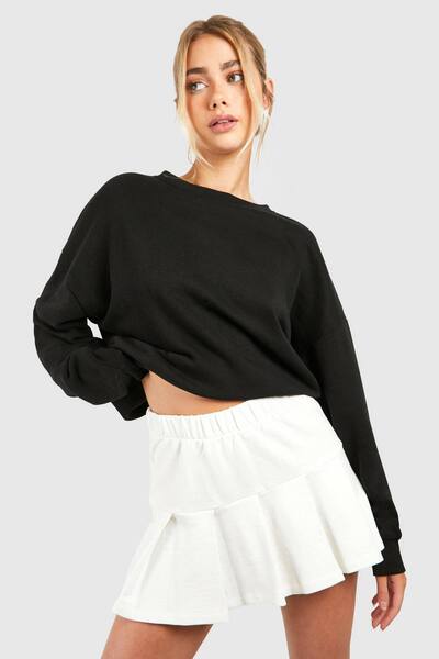  Boohoo Loopback Pleated Tennis Skirt, Ecru 