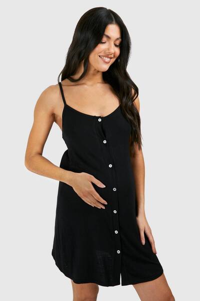  Boohoo Maternity Button Down Strappy Nightie, Black 