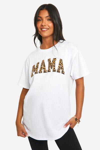  Boohoo Maternity Mama Leopard Print Oversized T-shirt, White 