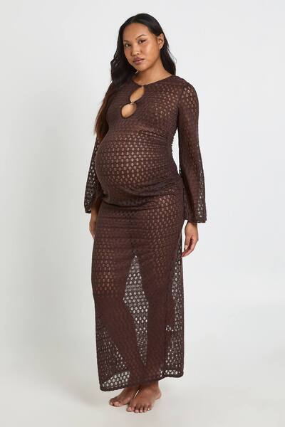  Boohoo Maternity O-ring Detail Beach Dress, Chocolate 