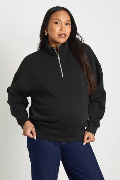  Boohoo Maternity Oversized Half Zip Sweatshirt, Black 