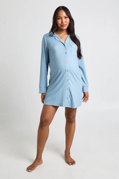  Boohoo Maternity Piping Detail Nightie, Dusty Blue 
