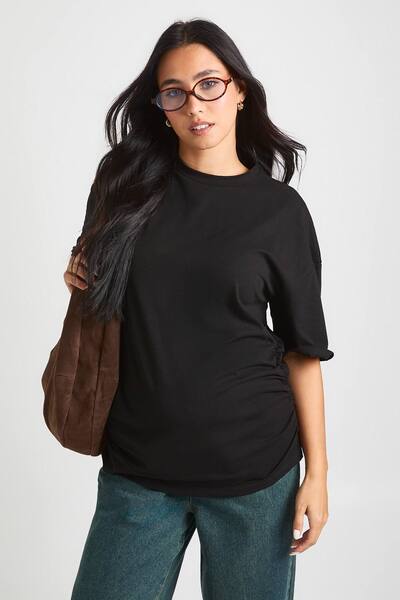  Boohoo Maternity Ruched Side Oversized T-shirt, Black 