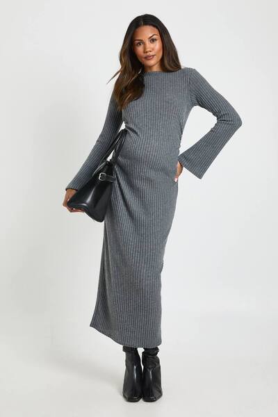  Boohoo Maternity Slash Neck Midaxi Dress, Charcoal 
