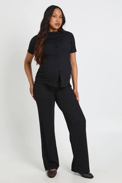 Boohoo Maternity Soft Knit Button Cardigan Sweater & Wide Leg Trouser, Black 