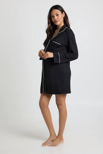  Boohoo Maternity Super Soft Modal Contrast Nightie, Black 