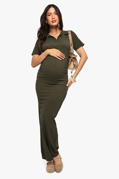  Boohoo Maternity Textured Button Detail Maxi Dress, Khaki 
