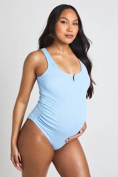  Boohoo Maternity V Detail Swimsuit, Blue 